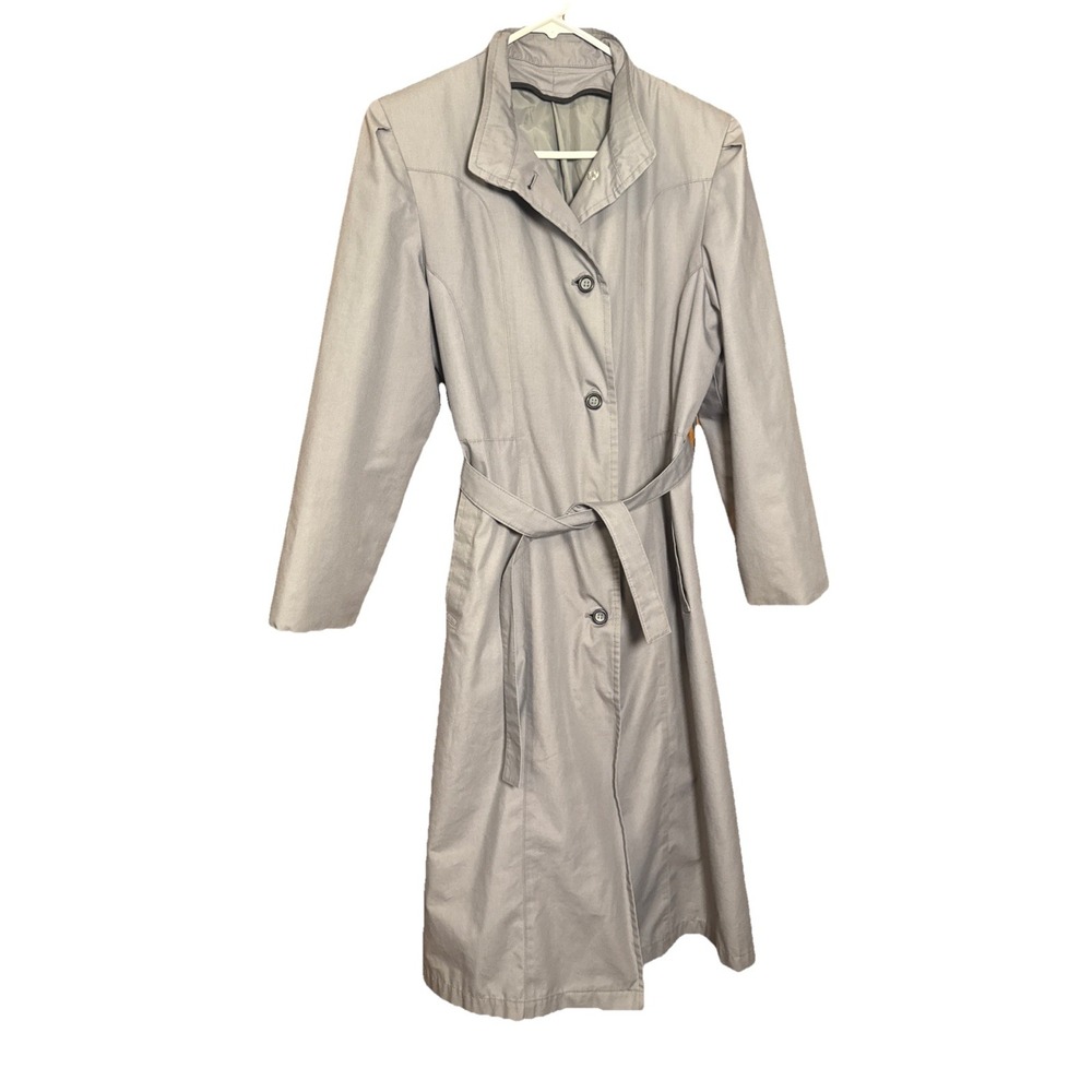 Vintage London Fog‎ Women's Trench Coat Gray Size 10P Petite Belted Classic